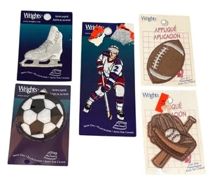 Wrights Iron On Sports Appliques Football Soccer Hockey Player Skate Ball Glove - Picture 1 of 10