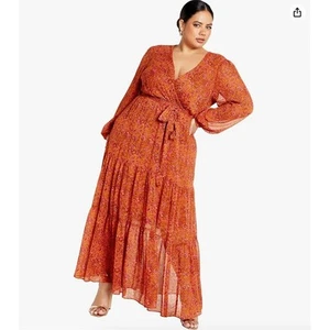 *NEW* CITY CHIC Tiered Wrap Front Maxi Dress in Retro Paisley Rust- Size 22 - Picture 1 of 7
