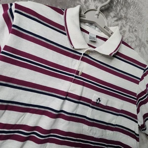 Vintage Munsingwear USA Polo XL Striped Pocket Penguin Logo Burgundy/White Navy - Picture 1 of 6