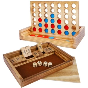 Shut The Box & 4 in a Row Tables Game Set, Classic Wood Dice Game with Number... - Picture 1 of 9