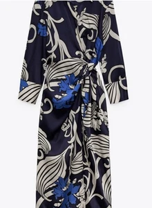 Zara Wrap Maxi Dress Blue Floral Collard, Size Large - Picture 1 of 14
