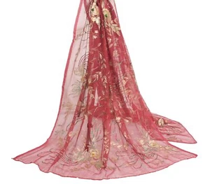 Sushila Vintage weinrot Schrott Dupatta reine Georgette Seide Zari Arbeit lange Stola - Bild 1 von 11