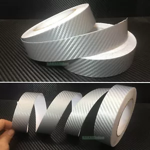 1.2" Wide / Silver Car 3D Texture Carbon Fiber Vinyl Strip Wrap Film Sticker AB - Foto 1 di 6