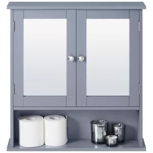 Spiegelschrank Wandschrak Hängeschrank Badschrank mit Spiegeltür & Ablagen Grau - Bild 1 von 12