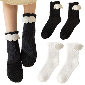 Socks For Women Girls Coral Fleece Angel Socks Cotton Womens Trouser Socks - Picture 1 of 18