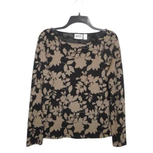 Chico's Design Top Womens S 1 Black Taupe Rayon Polyester Long Sleeve Work Party - Picture 1 of 12
