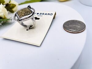 Lucky Brand  Matte Silver Tone Gold Pave Crystals Ring Size 7