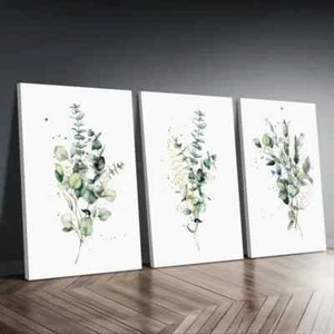 Diseño minimalista de lienzo de hoja de eucalipto sin marco 3 piezas - Imagen 1 de 9