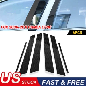 6 x Cubierta de moldura de postes de pilar de puerta de coche estilo fibra de carbono para Honda Civic 2006-11 - Imagen 1 de 8
