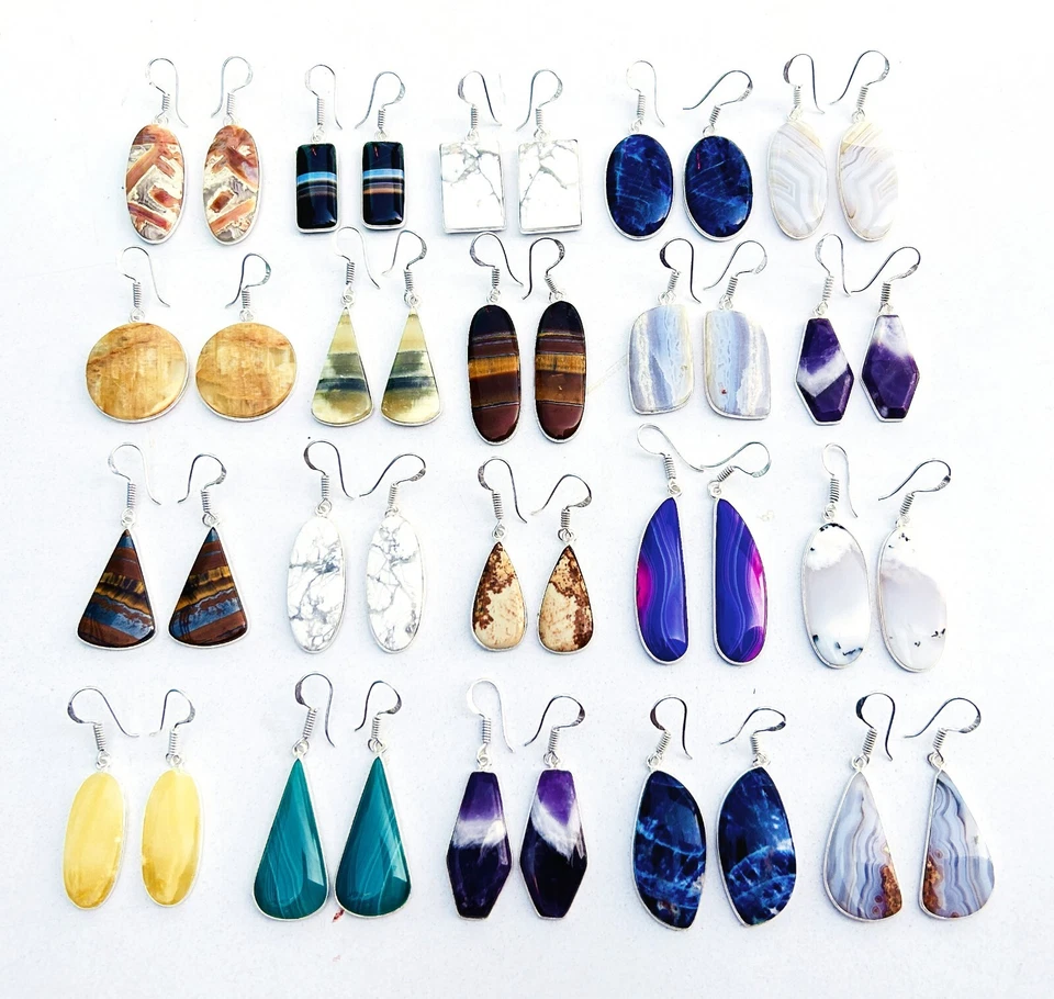 Assorted Gemstone Handmade Bezel Earrings For Women Jewelry Wholesale Lot - Image 1 of 3