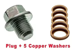 Nissan OEM Replacement "12 x 1.25 Oil Pan Drain Plug w/ 5 Copper Crush Washers" - Picture 1 of 3