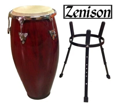 Zenison 11" Tambor Conga con Cesta Soporte Percusión Latina Color Vino Tinto Foto 1 de 4