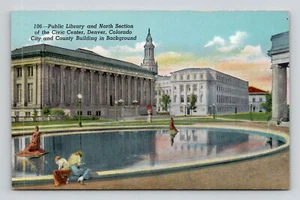 Postal Biblioteca Pública de Colorado Linen Civic Center Denver Corinthian sin publicar - Imagen 1 de 2