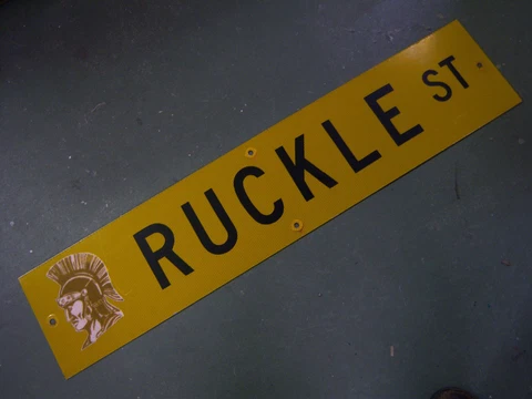 Vintage ORIGINAL RUCKLE ST STREET SIGN 42" X 9" BLACK LETTERING ON YELLOW Cover