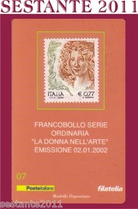 TESSERA FILATELICA FRANCOBOLLO SERIE LA DONNA NELL'ARTE 2002 D7 - Picture 1 of 1