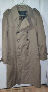 Hart Schaffner Marx Trench Coat Men's 42L Khaki Beige Polyester Wool Overcoat - Picture 1 of 10