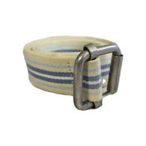 Vintage Canvas gestreifter Gürtel gelb blau weiß Streifen Schiebeschnalle, Medium 37" - Bild 1 von 3