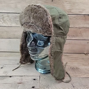 VTG Cold Weather OD Green Military Fur Lined Army Hat Used - Picture 1 of 8