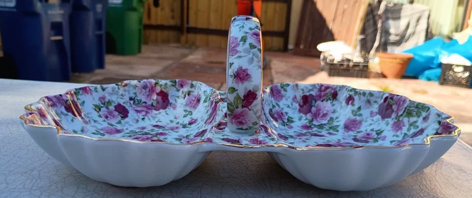 复古花卉玫瑰双人餐盘带手柄-破旧别致桌子装饰 — 第 1/4 张图片