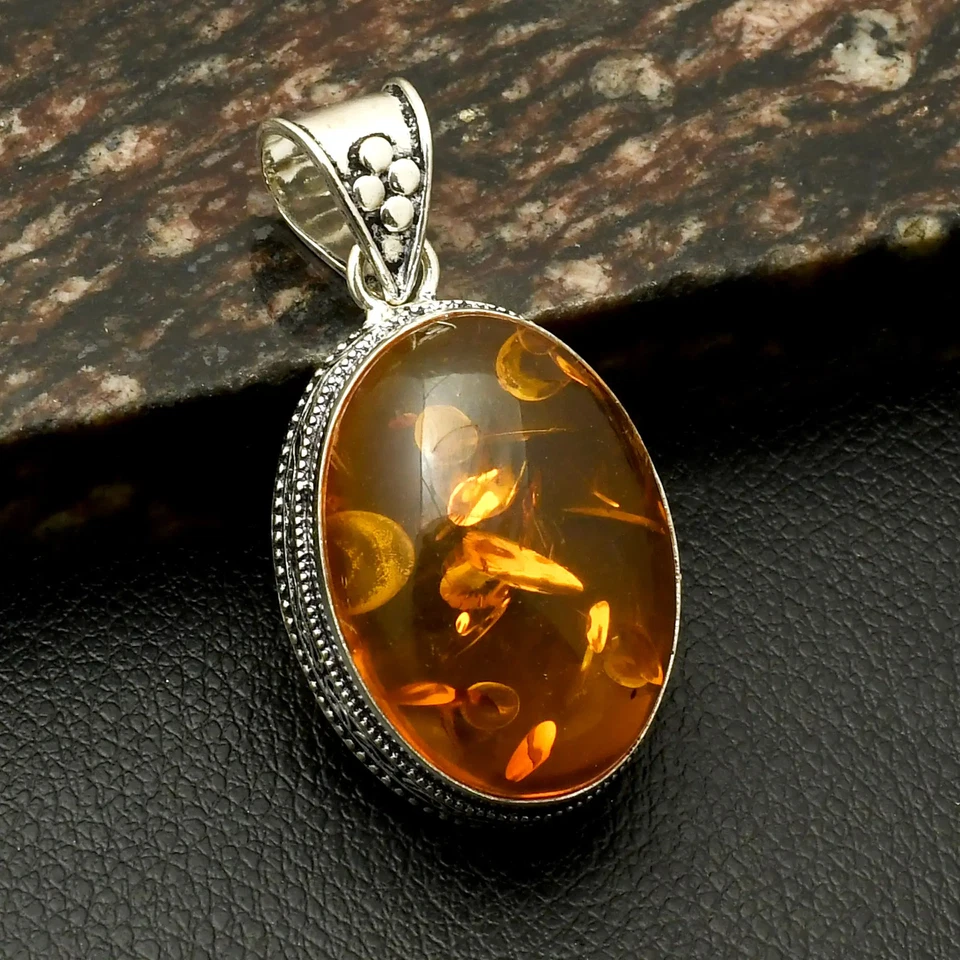 Colgante de piedras preciosas ámbar étnicas hechas a mano diseño antiguo joyería regalo 2" AP-41293 Foto 1 de 1