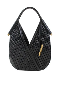 Donna Karan Womens Large Leather Baldwin Woven Shoulder Handbag Black - Picture 1 of 5