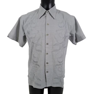 CARIBERA Shirt Co Leinen Kurzarm Baumwolle bestickt grau Hemd Herren Medium - Bild 1 von 20