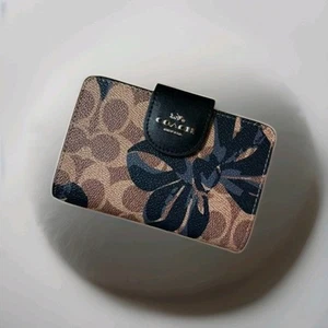 COACH Square Brown Signature Black Ribbon Bi-fold Wallet Rare New - Picture 1 of 9