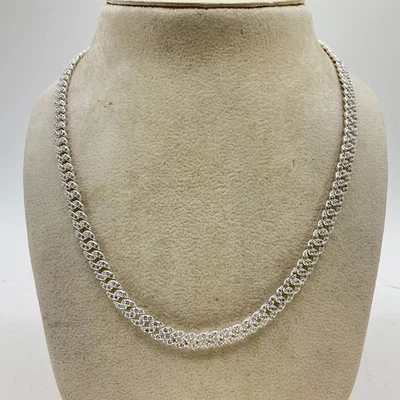 NUEVO Pandora Pavé Circonita cúbica Collar Cadena Cubana Plata de Ley 925 18" 6mm Foto 1 de 4