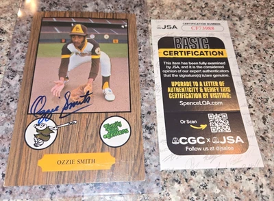 RARE 1978 PADRES FAMILY FUN CENTER OZZIE SMITH ROOKIE CARD AUTOGRAPHED JSA COA - Image 1 of 3
