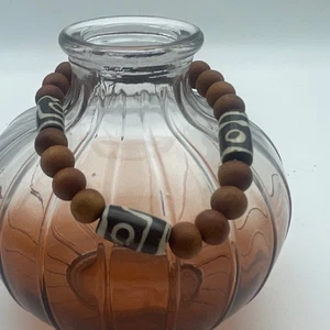 Pulsera de cuentas de madera Dzi Bead ajustable Boho pulsera para mujer joyería festival - Imagen 1 de 4