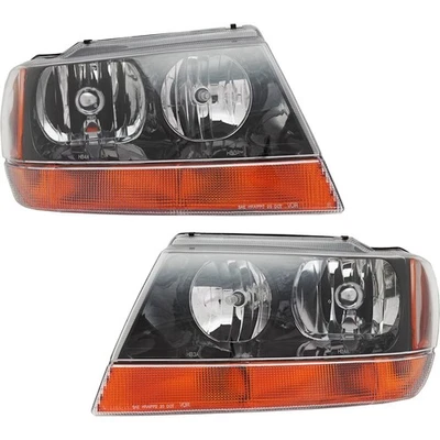 Left & Right Headlights For Jeep Grand Cherokee 1999-2004 Halogen w/ Bulbs Amber - image 1 of 4