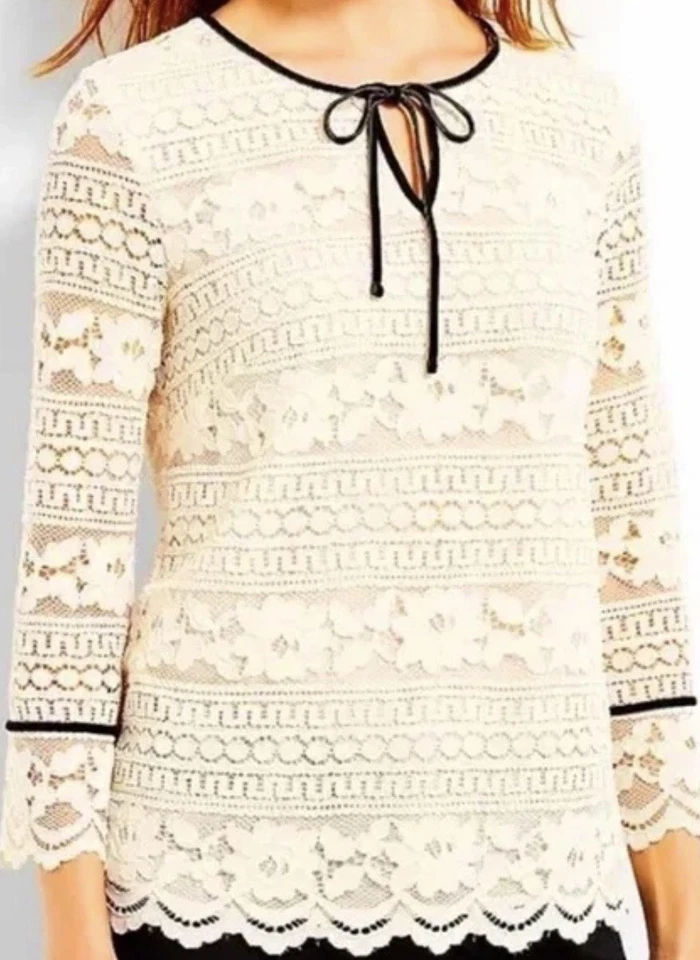 Blusa Talbots feminina tamanho 1X marfim renda mistura de náilon zíper lateral acabamento veludo nova com etiquetas - Imagem 1 de 4