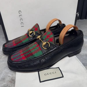 Gucci 1953 Horsebit Loafer Bee Quentin Tweed Black Leather 8 G or 8.5 US 42 EUR - Picture 1 of 11