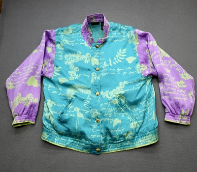 Vintage Mureli Silk Women's L Floral Multicolor Button/Zip Windbreaker Jacket - Image 1 of 4