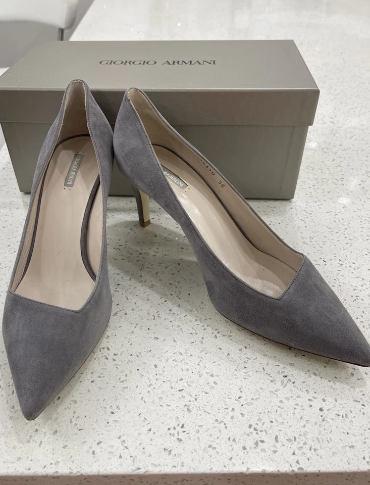 Auténticos Giorgio Armani Mujer Gris Gamuza Cuero Zapatos 8 Italia Foto 1 de 4