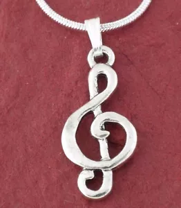 Treble Clef Necklace New Silver Plated Charm Pendant and Chain Music jewellery - Picture 1 of 3