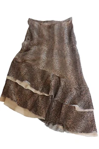 Luis Civit Flare Skirt Womens Size 10 Brown Ruffe Zipper Cotton Lace Layered - Picture 1 of 18