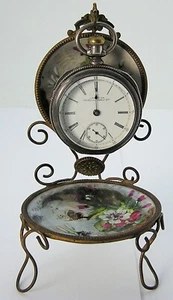 Antique 1800's Palais-Royal Bronze & Porcelain Dishes Pocket Watch Holder Stand - Picture 1 of 10