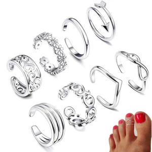 8 PIEZAS/Juego de anillo ajustable de plata 925 anillo para mujer joyería estilo vintage - Imagen 1 de 8