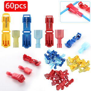 60pcs Insulated 22-10 AWG T-Taps Quick Splice Wire Terminal Connectors Combo Kit