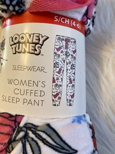 Looney Tunes Pajamas Womens Size Small (4-6) White Cuffed Pajama Pants NEW - Picture 1 of 5