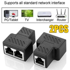 2PC RJ45 Splitter Adapter Lan Network Internet Cable 1-2 Way Dual Connector Plug - Picture 1 of 12