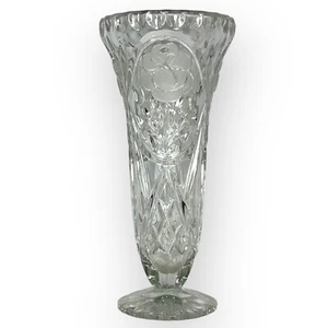 Vintage American Rose schwere Kristall geätzte Blumenvase klar 8,25" - Bild 1 von 11