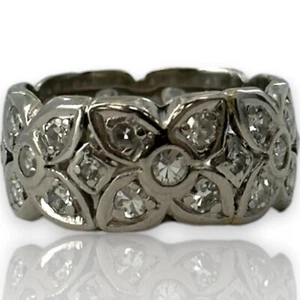 Antique Handmade 1920s Art Deco 900 Platinum Diamond Floral Eternity Band Ring - Picture 1 of 6