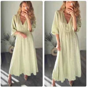 ZARA MIKA MIDI KLEID OVERSIZE LEINEN GRÜN LONG LINEN LIGHT GREEN DRESS - Picture 1 of 11