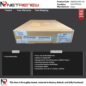 Cisco Refresh CBS220-24FP-4G 24 Port PoE+ Smart Eligible Switch - Bild 1 von 1