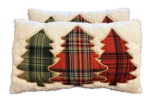 Brentwood Originals Christmas Holiday Pillows Plaid Trees 12 x 24 inches 2-Pack - Picture 1 of 2