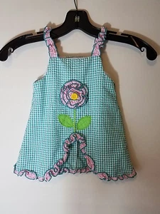 Good Lad Baby Girl 12 Months Gingham Flower Dress Ruffle Trim Teal Fun - Picture 1 of 6