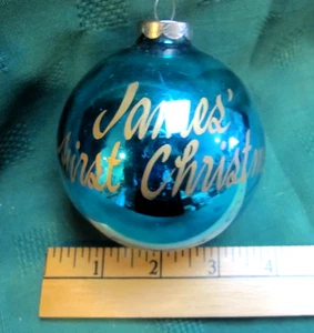 Vintage Lg vetro soffiato dipinto a mano ornamento James' primo Natale 1983 blu alto 4" - Foto 1 di 10