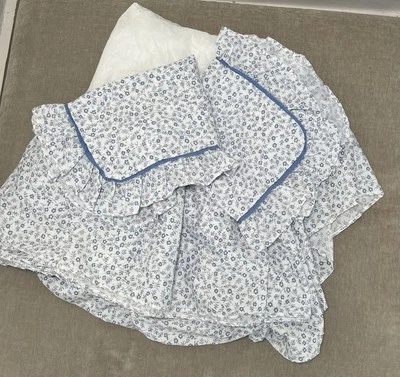 Falda de cama completa vintage Cannon azul blanco floral Cottagecore Shabby Chic + 2 fundas Foto 1 de 4